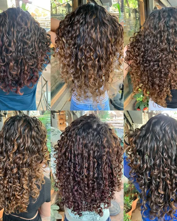 A collage of curly love. This shows the variety of non-bleach colors I can create on different curl patterns, from loose waves to tight ringlets.