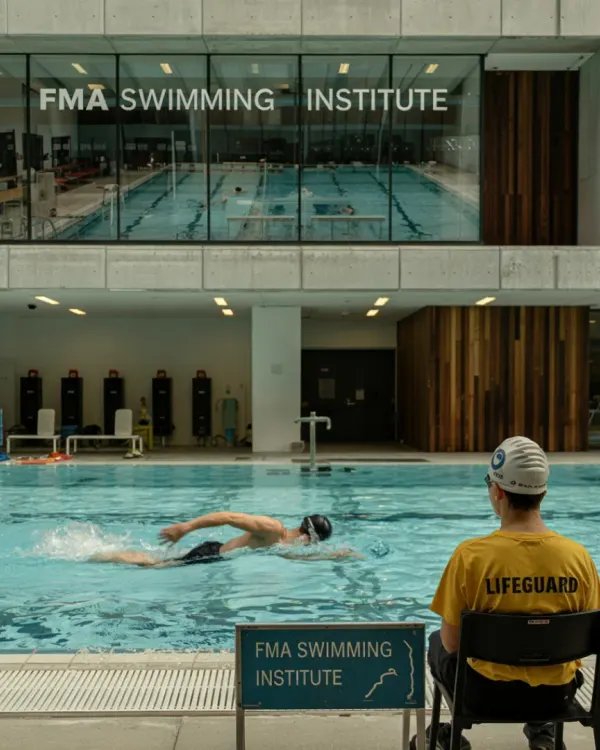 My approach to aquatic management is built on two pillars: performance and safety. Here you see one of my certified lifeguards vigilantly monitoring a swimmer during a training session at a state-of-the-art indoor facility. This is the level of professionalism I bring to every pool I manage.