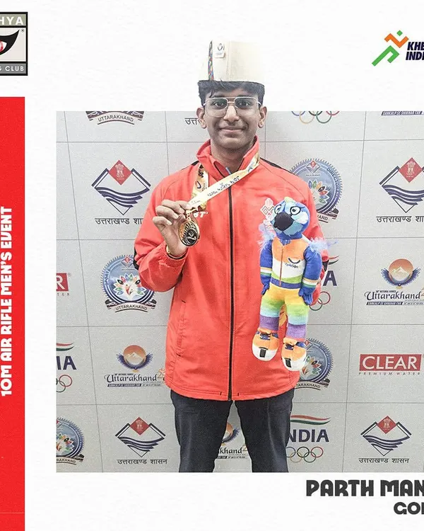 A proud gold medal win for our Khelo India athlete, Parth Mane, at the 38th National Games in the 10m Air Rifle Men's Event.