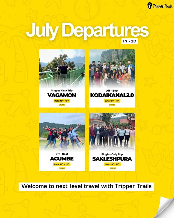 Our July departures are here! We're heading to Vagamon, Kodaikanal, Agumbe, and Sakleshpura. These are exclusive experiential trips, so book your spot now.