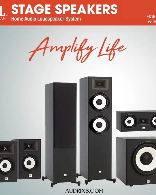 We offer the JBL Stage series, an advanced home audio loudspeaker system that brings the thrill of a live concert into your living room. This collection includes tower speakers, bookshelf speakers, a center channel, and a subwoofer.