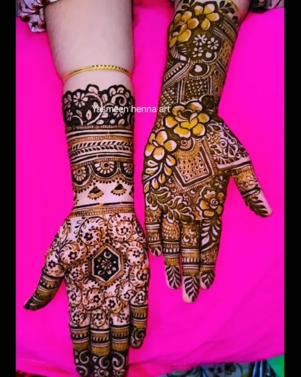 A little mehndi, a little magic, and a lot of love. This is a beautiful example of a party henna design, which is intricate but doesn't provide full coverage like a bridal design.