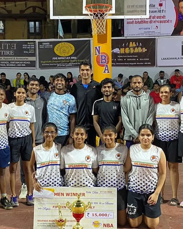 Celebrating a hard-earned victory with the Ring Champions Women's Team at the Nagpada Basketball Tournament. My team coaching focuses on strategy, grit, and teamwork, which were all on display in this championship win.