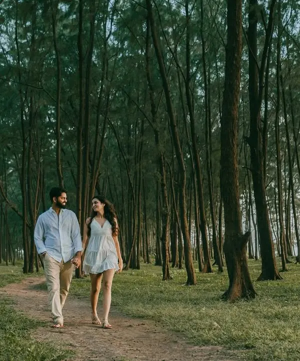 A walk in the woods. This couple wanted a nature-filled shoot, and we found this beautiful pine forest in Goa that felt like a world away from the beaches.