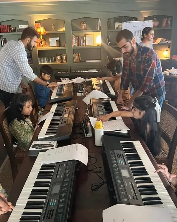 A fantastic group of young learners completely engaged in our keyboard workshop at Soho House Mumbai. Our mentors guide each child to discover the joy of making music.