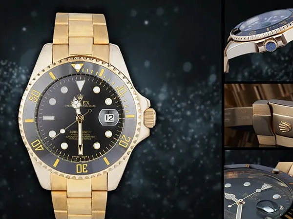 This composite shot of a luxury gold watch highlights our ability to capture fine details from multiple angles, creating a comprehensive and high-end visual for premium products.