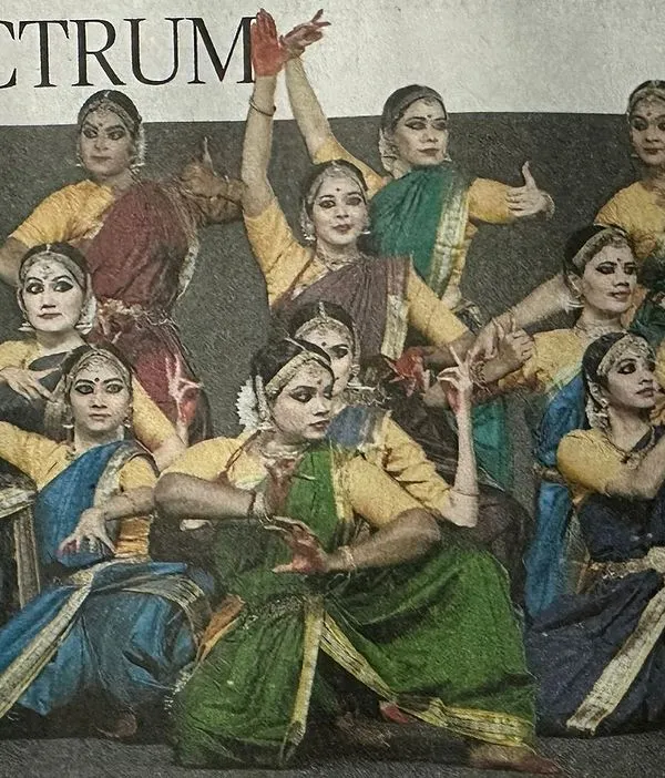 My Vivartana Dance Company featured in the 'Spectrum' section of The Hindu. This image captures the powerful group formation from our performance at the World of Women 2024 awards.