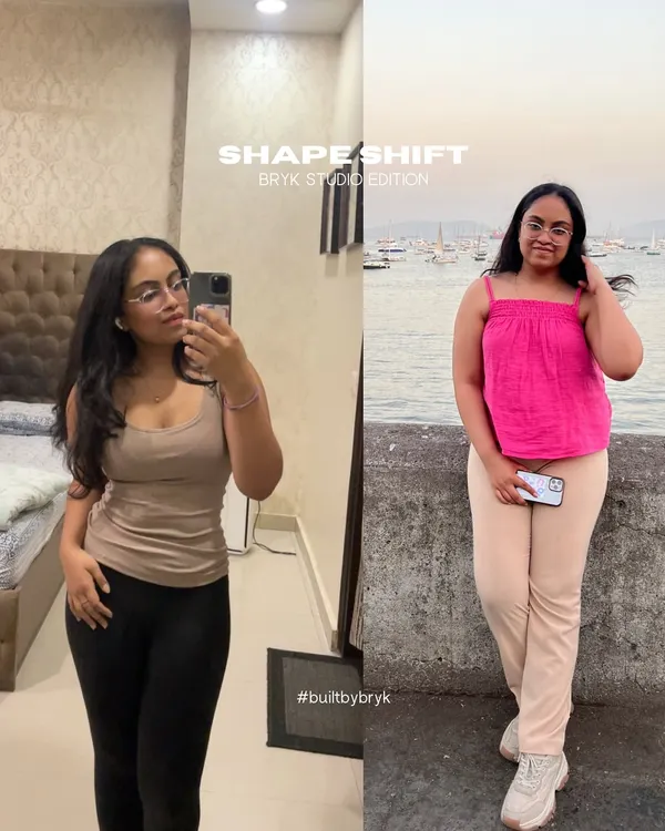 A side-by-side look at Anushka's incredible 4-month journey with us. She started with aerial yoga and embraced our cross-discipline training to completely shift her lifestyle.
