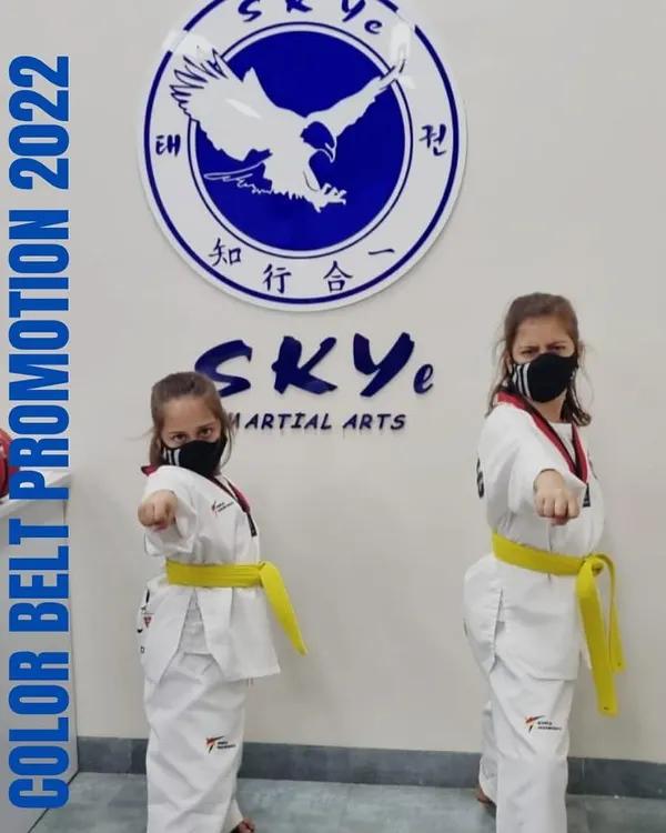Two of our young students stand ready for their Color Belt Promotion in 2022. This moment captures their focus and determination as they prepare to demonstrate their skills and take the next step toward becoming a Black Belt.
