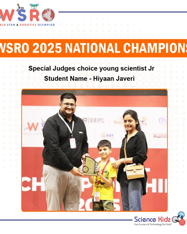 A huge congratulations to our student Hiyaan Javeri for receiving the Special Judge's Choice award as a Young Scientist at the WSRO 2025 National Championship. Your innovative spirit is an inspiration.