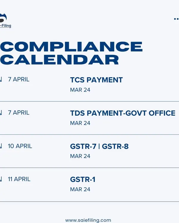 Here are your key compliance deadlines for early April. Mark your calendar for TCS and TDS payments, as well as GSTR-7, GSTR-8, and GSTR-1 filings to ensure you stay compliant.