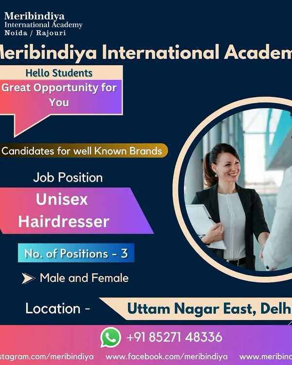 Job opportunity for my students. We are hiring unisex hairdressers for top brands in Uttam Nagar, Delhi.