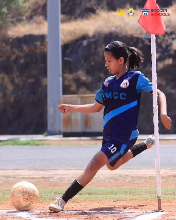 Prisha Patel, who captained Team ISSO at the SGFI Nationals, takes a corner kick. Her journey reflects years of commitment to training and discipline within our program.