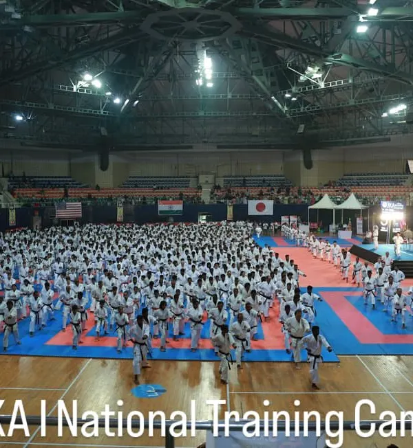 Our students train as part of a larger community at a JKA India National Training Camp. This image captures the scale and unity of the Japan Karate Association, where hundreds of karateka gather to learn and practice together under senior instructors.