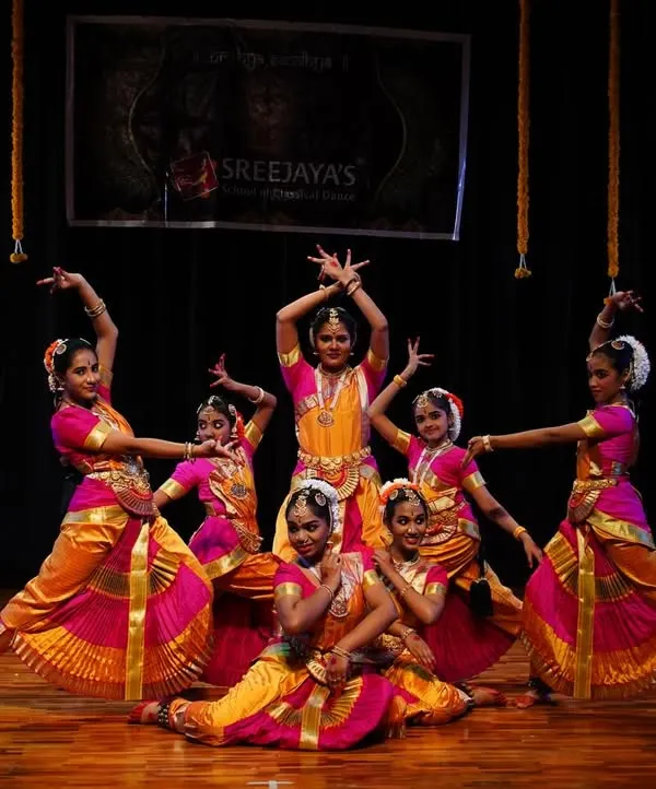 A beautiful formation by my junior students during Nrithya Sandhya. Each dancer is a brushstroke in a living painting, telling a story together.