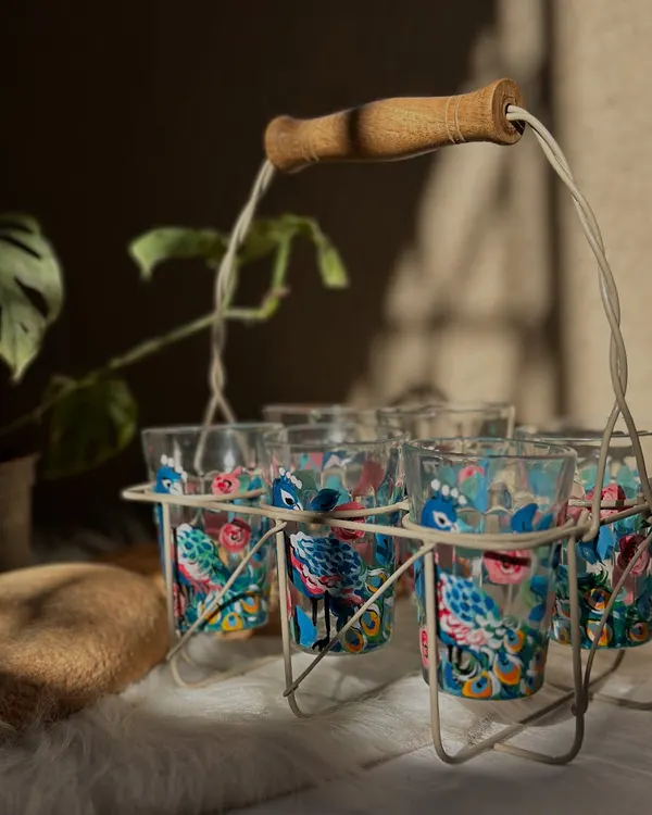 Introducing my 'Mor Pankh' or peacock feather tea glasses. I rediscovered this old design and gave it a fresh look, perfect for serving chai to guests.