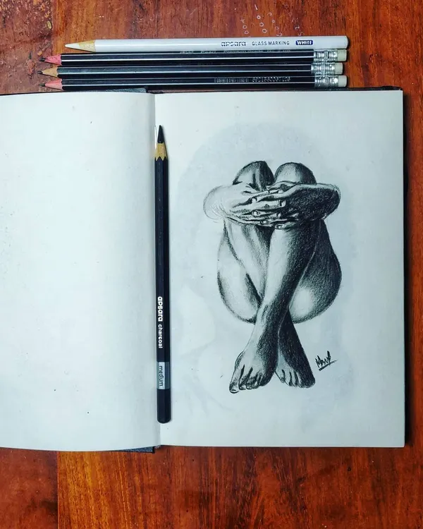 A charcoal study of the human form from my workbook. These trials are essential for me to practice shading, anatomy, and conveying emotion through posture.
