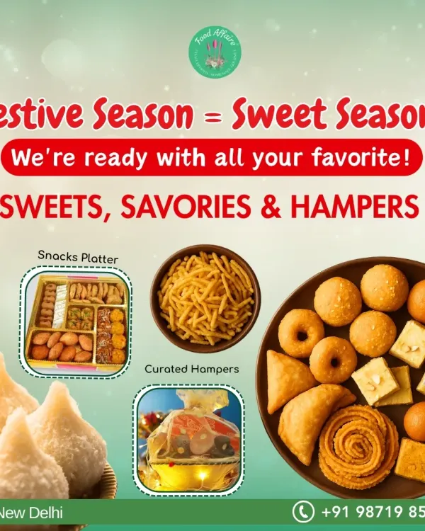 I believe every festival deserves the perfect blend of sweet and savory. This platter is a glimpse into the variety I offer, from traditional mithai like ladoos and barfi to crispy namkeen, all made fresh in my kitchen for your celebrations.