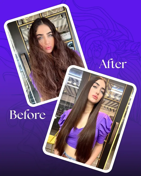 This is the magic of my Liquid Silk treatment, also known as Hair Botox. We took this hair from damaged and frizzy to incredibly smooth and shiny in just one session, restoring its health and strength from the inside out.