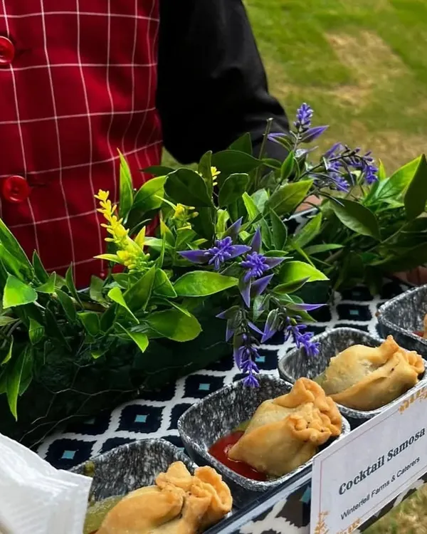 Our cocktail samosas are a timeless party starter. These bite-sized treats are served on a beautifully decorated tray by our professional staff, making them easy for guests to enjoy while mingling.