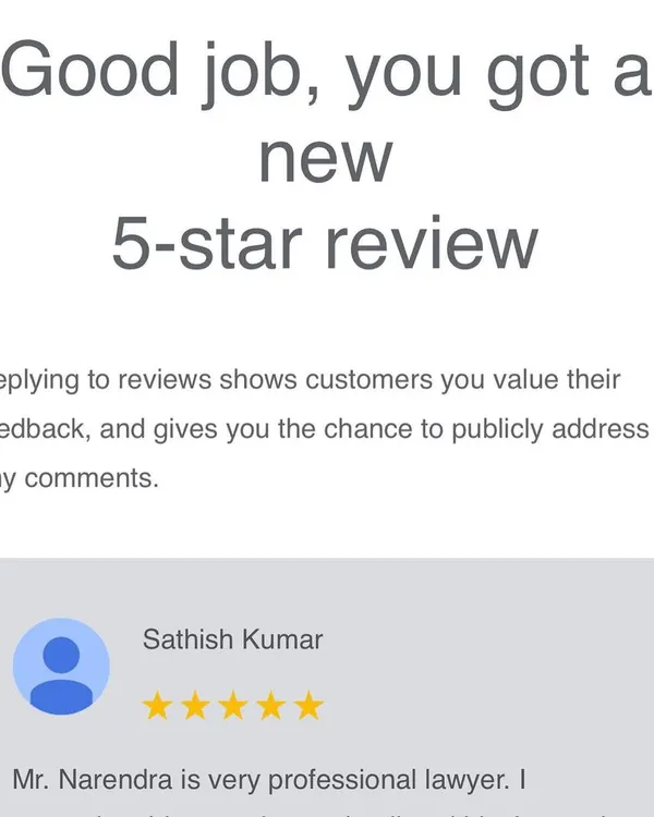 Receiving a new 5-star review is always motivating. It reinforces my commitment to providing excellent, professional legal services to all my clients.