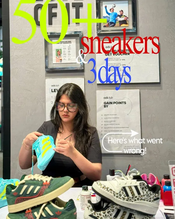 This was me in my element at a live sneaker customization event for Adidas. In just three days, I hand-painted over 50 pairs of sneakers, creating a massive buzz and giving customers a one-of-a-kind product to take home.