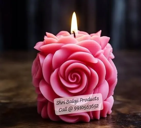 A close-up of a stunning, deep pink rose ball candle. The intricate petal details are achieved using our high-quality silicone molds, and I teach the right techniques for a flawless finish.