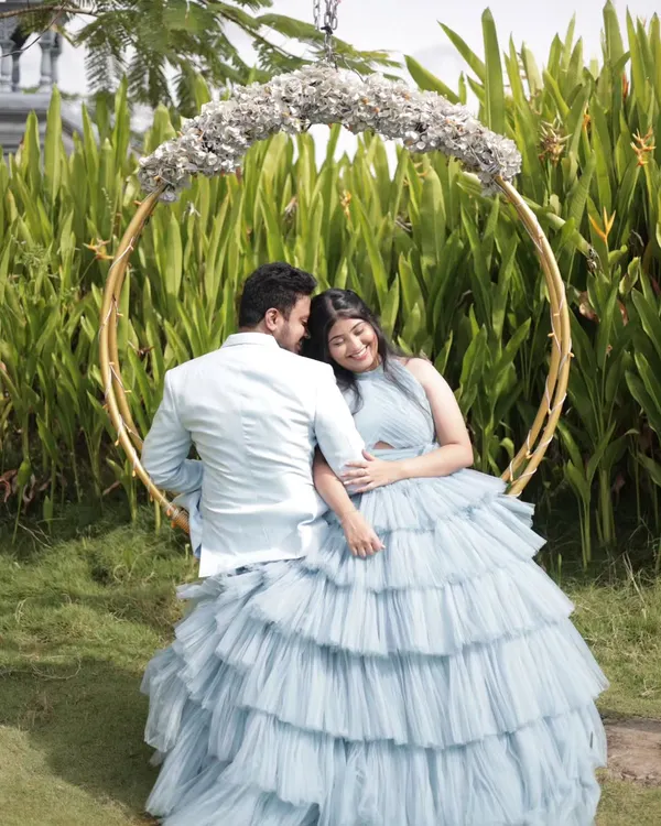 A romantic and dreamy pre-wedding shot. I created a soft, natural makeup look for the bride-to-be that complements her beautiful powder blue gown and the romantic setting.