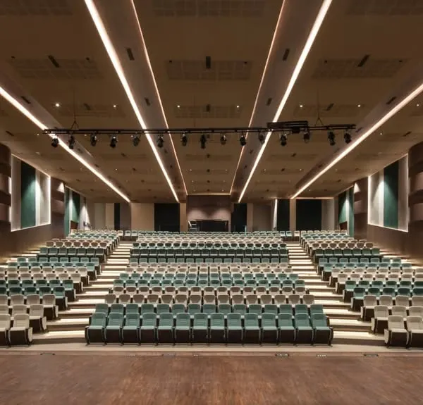 The heart of the school's cultural life, this 550-seat auditorium is designed for excellence. The sweeping view showcases the tiered seating, professional lighting rig, and acoustically treated walls that ensure every performance is seen and heard perfectly.