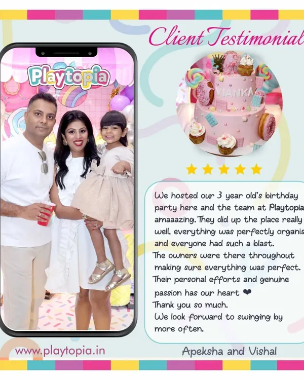 We love this photo and the kind words from Apeksha and Vishal. Knowing that our personal efforts and passion made their child's party perfect is why we do what we do.