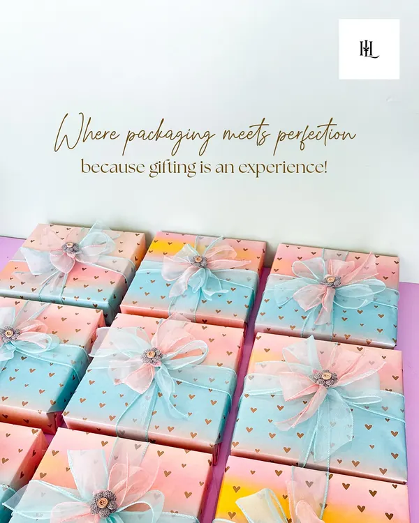 Where packaging meets perfection. I believe gifting is an experience, and that starts with the wrap. These beautifully wrapped boxes with delicate ribbons are ready to make a lasting impression.