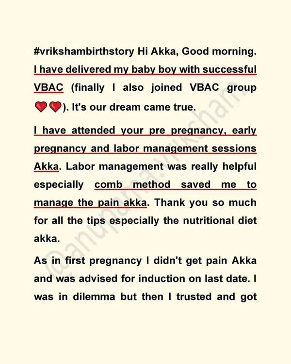 This student achieved her dream of a successful VBAC (Vaginal Birth After C-section) after attending my pre-pregnancy, early pregnancy, and labor management sessions.