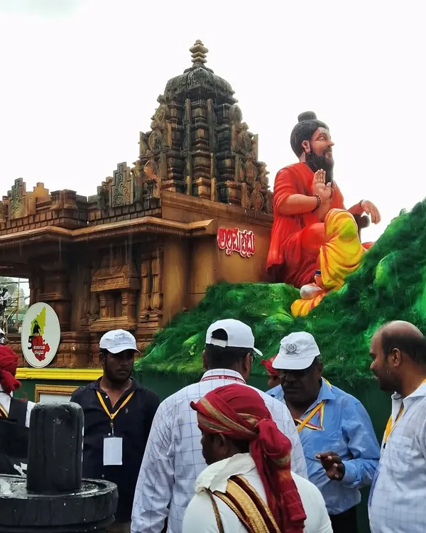 This float, featuring a sage before a temple, is one of my proudest creations. I designed it for a major festival parade, focusing on the intricate details of the temple structure and the peaceful expression of the sage to create a powerful, moving spectacle.