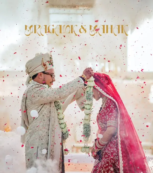 A dramatic and iconic Varmaala shot, with the couple enveloped in a cloud of smoke. We use creative techniques to make traditional moments feel cinematic and unforgettable.