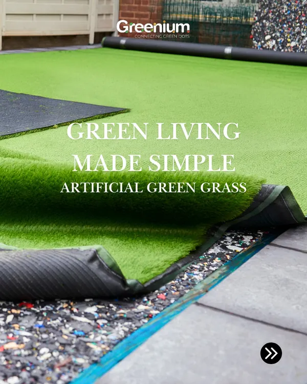 Green living made simple. This image shows our premium artificial green grass being unrolled, revealing the dense, multi-toned blades and durable backing that make it look and feel so realistic.