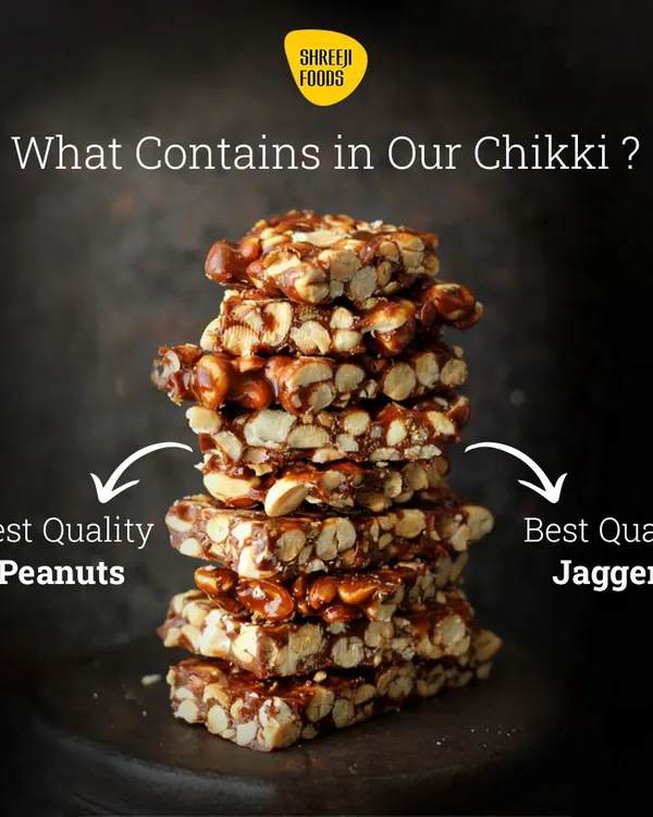 A close-up stack of my Peanut Chikki, showing the generous amount of roasted peanuts held together by rich jaggery. This image highlights the simple, high-quality ingredients I use for this crunchy winter snack.