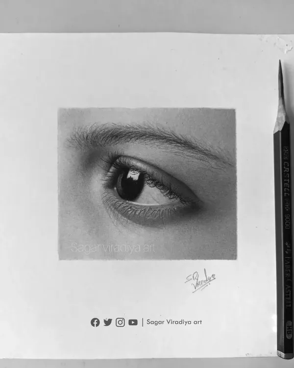 A close-up study of a realistic eye, drawn using a Faber-Castell pencil. The goal here was to capture the reflection in the pupil and the subtle textures of the surrounding skin, which are the details that bring a portrait to life.