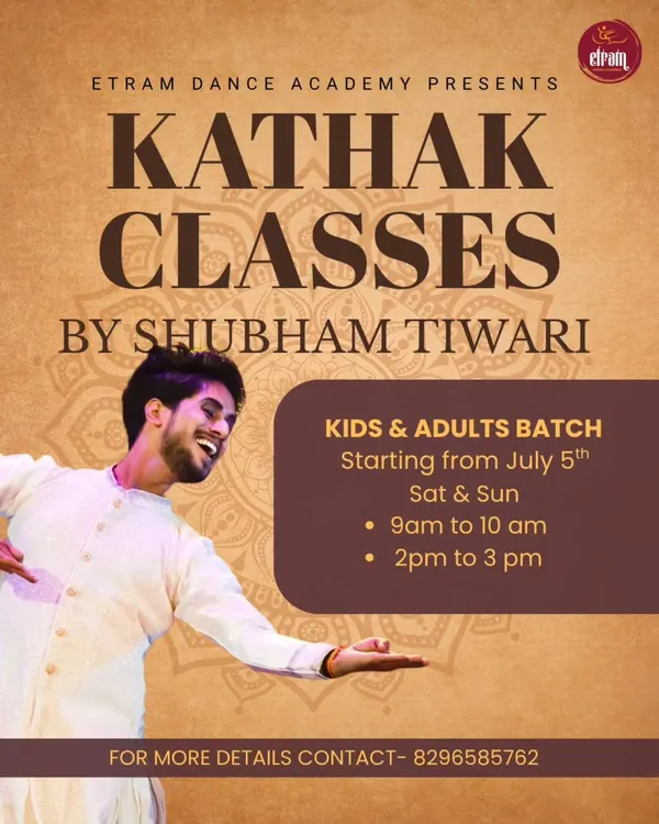 Learn the art of Kathak from our expert instructor, Shubham Tiwari. We offer regular weekend classes for both kids and adults, covering everything from basics to advanced choreography.