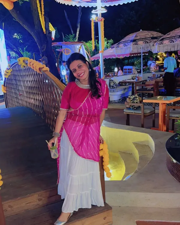 Dressed up for a Navratri Garba night. We not only teach the dance but can also advise on the perfect outfits to get the complete festive look.