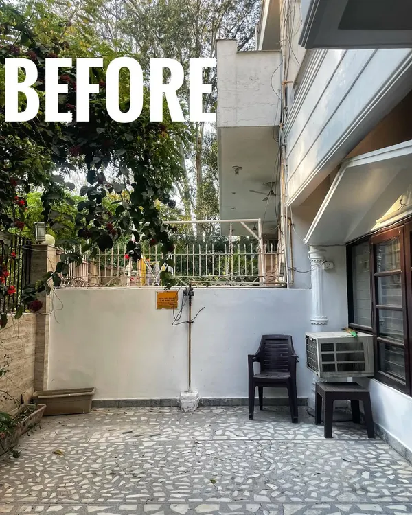 A typical empty courtyard space, waiting for a touch of green. This was our starting point for a Noida home makeover.