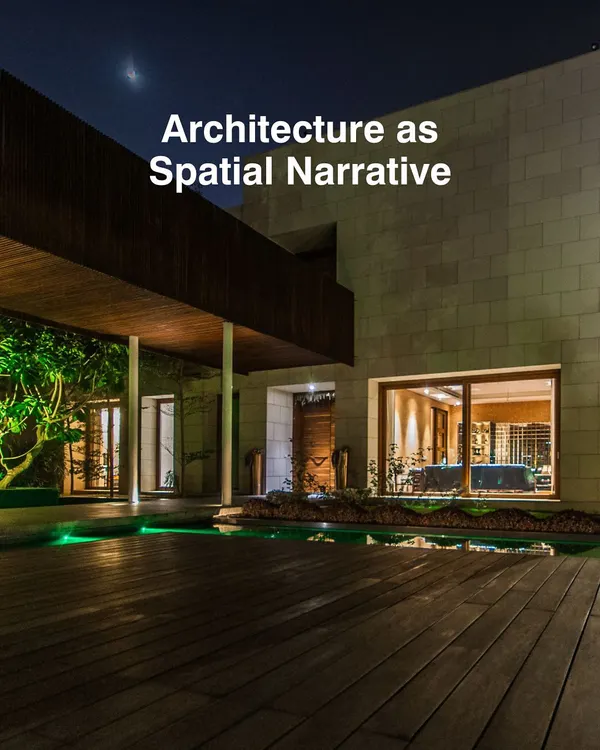 The 'House of Bridges' in New Delhi is conceived as a spatial narrative. At night, the architecture comes alive, with light guiding movement across bridges and through courtyards, reflecting the dynamics of Indian joint family living.