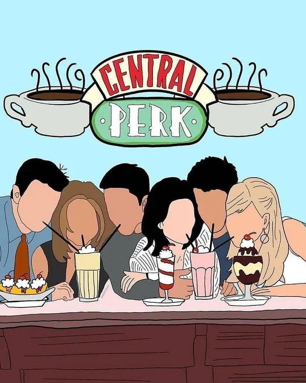 The iconic Central Perk scene that serves as the inspiration for my F.R.I.E.N.D.S. themed painting workshop. It's the perfect artwork for fans to create while enjoying a coffee, just like the gang.