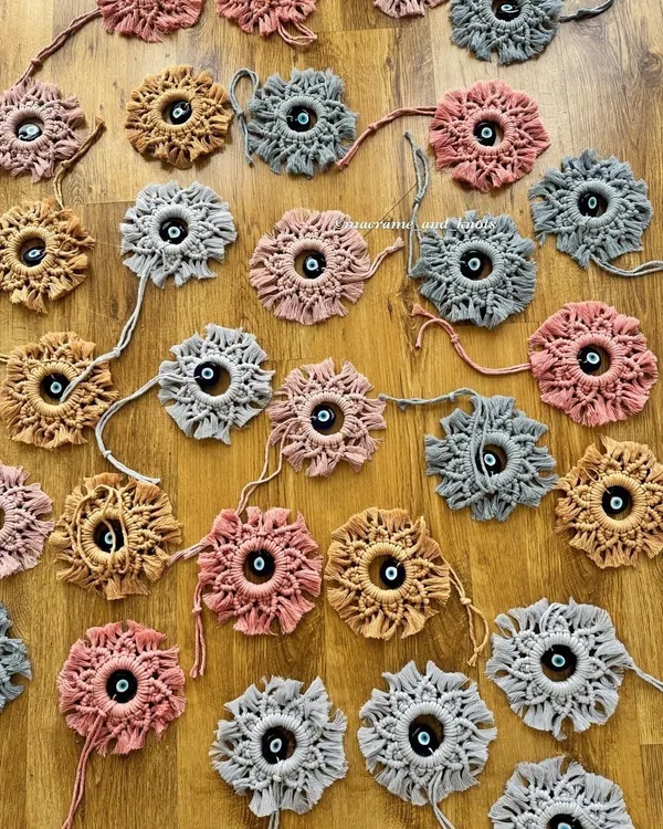 I customized this large batch of macrame evil eye mini wall hangings for a client to use as return favors. They are a beautiful and meaningful gift to give to guests on a special occasion.