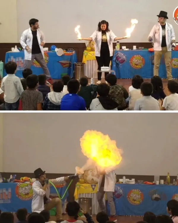 This is the moment everyone waits for. A massive fireball erupts on stage in a completely safe and controlled manner, demonstrating the power of chemical reactions. It's a showstopper that guarantees applause.