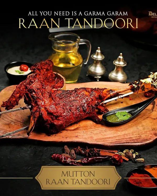 There is nothing quite like a perfectly cooked Mutton Raan Tandoori. Marinated for hours in my special blend of spices and cooked over live charcoal until it's tender and smoky, this is the dish that becomes the centerpiece of any mehfil. It is served hot and ready to be devoured.