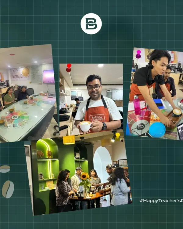 A collage from our workshops, celebrating the mentors and students who make our academy what it is. You can see the variety of activities, from group tasting sessions to individual latte art practice.