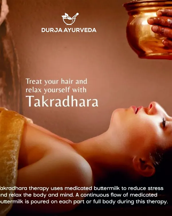 Takradhara is a deeply calming therapy where a stream of medicated buttermilk is poured over the forehead. It is highly effective for stress relief, insomnia, and hair-related issues like dandruff.