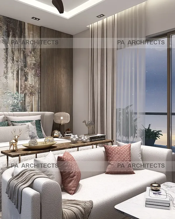 For this master bedroom, we designed a luxurious and serene retreat. The design features a statement art piece behind the bed, a comfortable seating area, and soft, layered lighting to create a warm and inviting atmosphere.