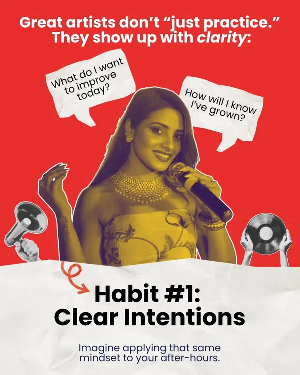 Great artists don't just practice; they show up with clarity. Habit #1 is setting clear intentions for what you want to improve each day.