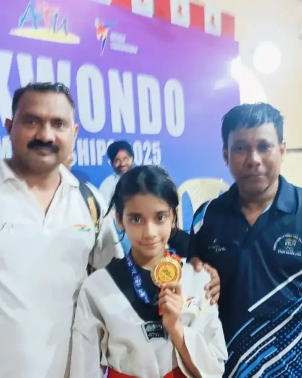 My champion Naysha Sharma with her gold medal from the sub-junior state taekwondo championship in Delhi. A proud moment for all of us.